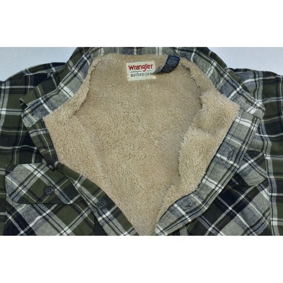 Wrangler Flannel Men's Shacket Size XL Green Plaid Sherpa Lined Button Up - Picture 8 of 13